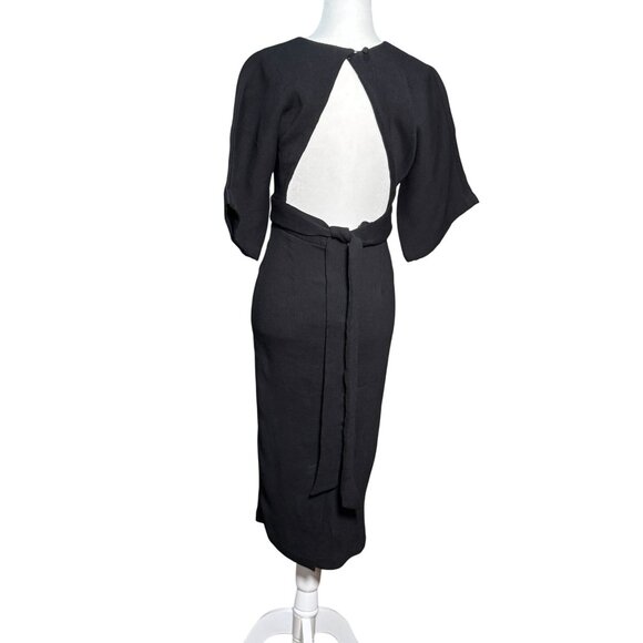 NEW Black Ribbed Midi Elegant 2 Cut out Open Back V-Neck Party Style Dress - Picture 10 of 15